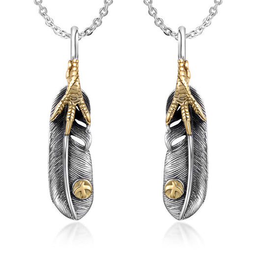 Antique Eagle Claw Feather Pendant Necklace for Men and Women - Japanese and Korean Style Ethnic Couple Accessories