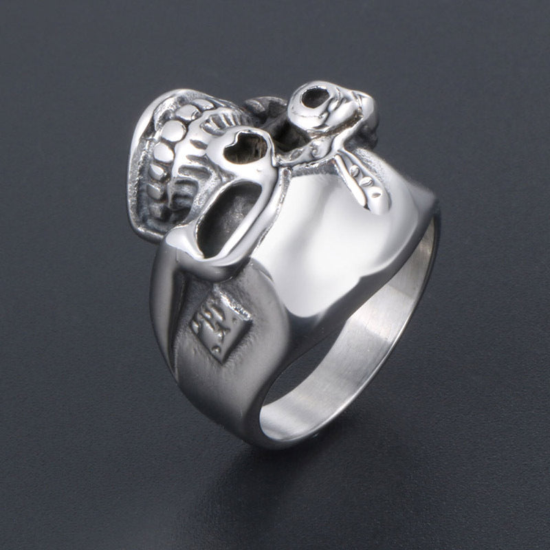 Titanium Steel One-Eyed Skull Ring for Men - European and American Style Wholesale