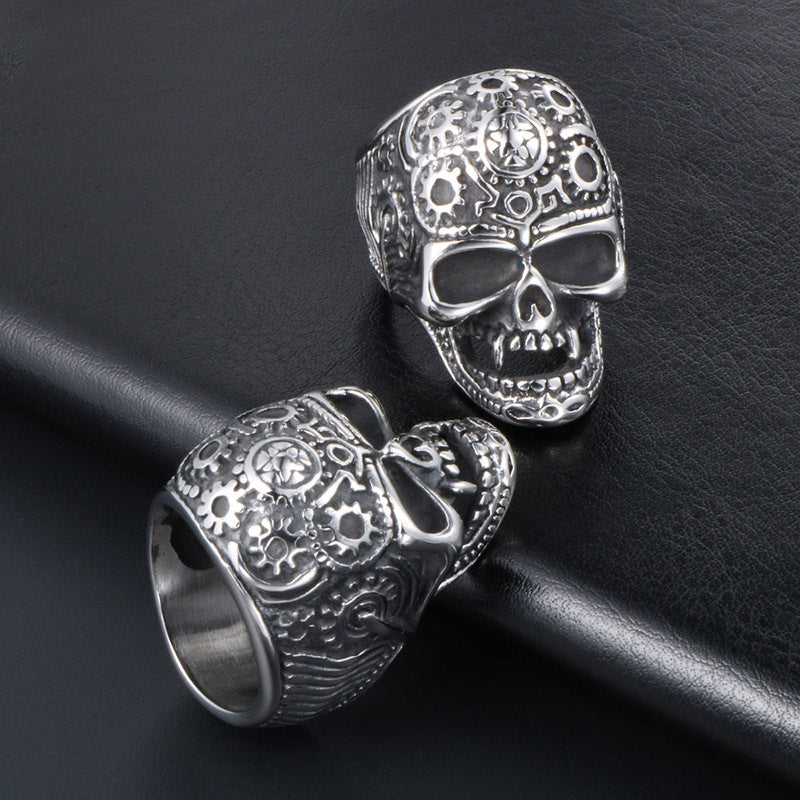 Punk Retro Skull Titanium Steel Ring for Men - European and American Cool Vampire Style, Wholesale Available