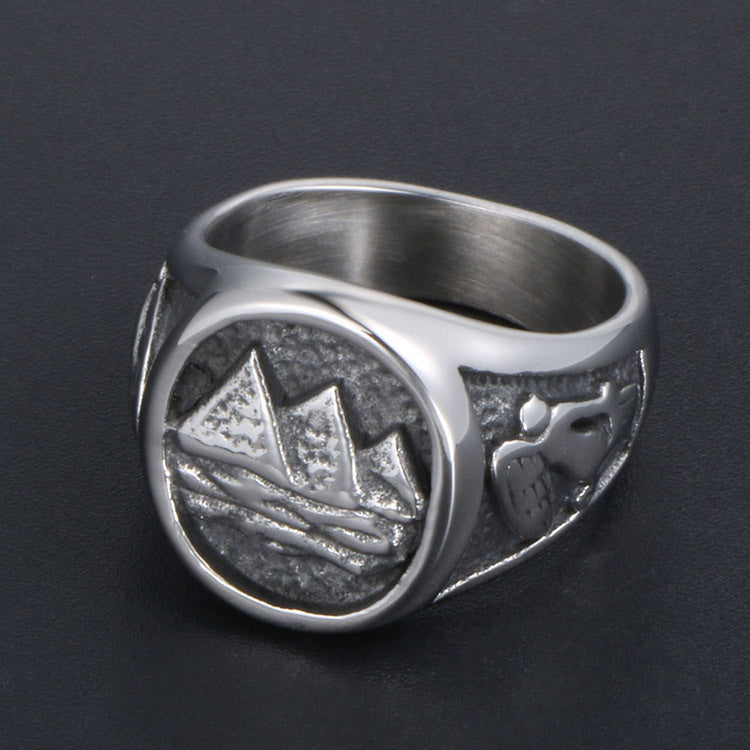 Trendy Korean Titanium Steel Mountain Peak Ring for Men - Punk Nightclub Accessory