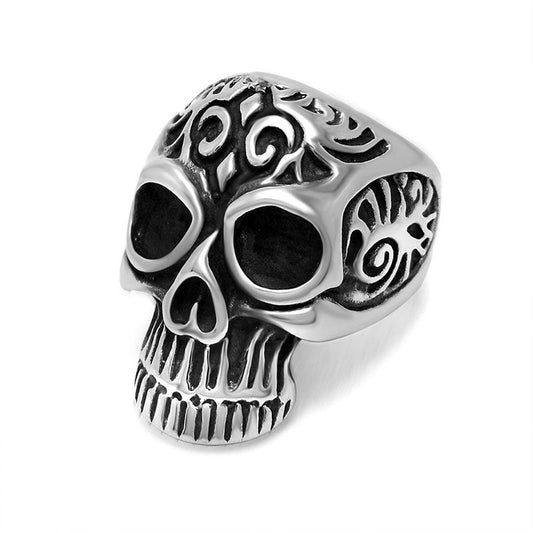 Vintage Style Flower Skull Ring for Men - Bold Titanium Steel Fashion Accessory