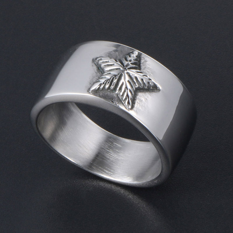 Stylish Titanium Steel Pentagram Ring for Men - Trendy European and American Fashion