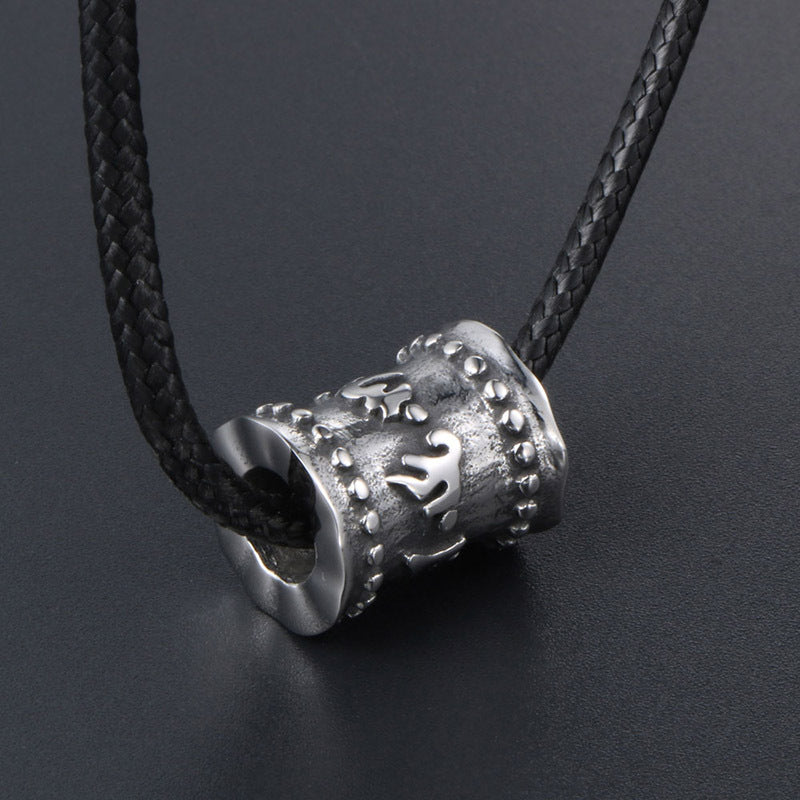 Custom Six-Character Mantra Pendant Necklace in Titanium Steel for Men