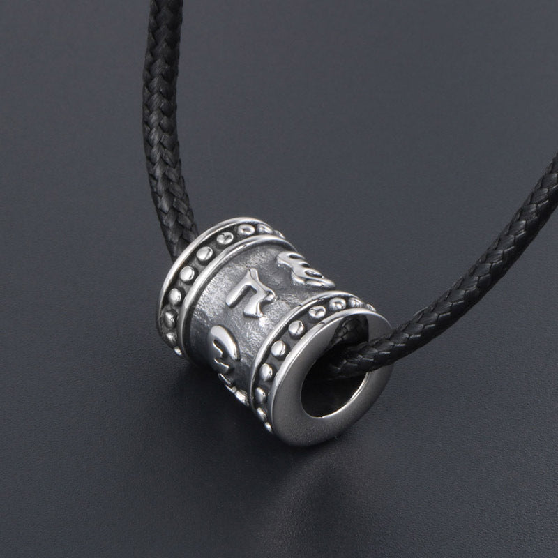 Titanium Steel Six-Character Mantra Pendant Necklace for Men - Passepartout Beaded Daming Mantra Design