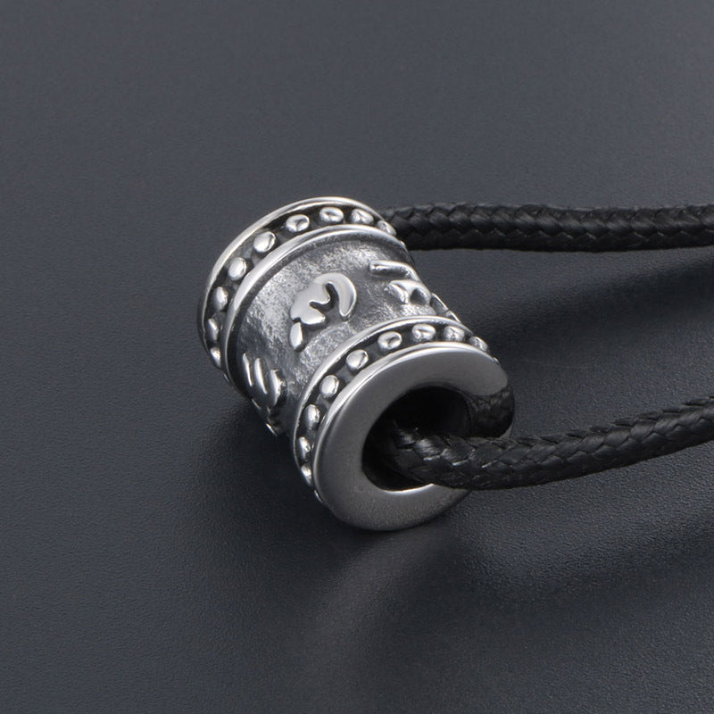 Titanium Steel Six-Character Mantra Pendant Necklace for Men - Passepartout Beaded Daming Mantra Design