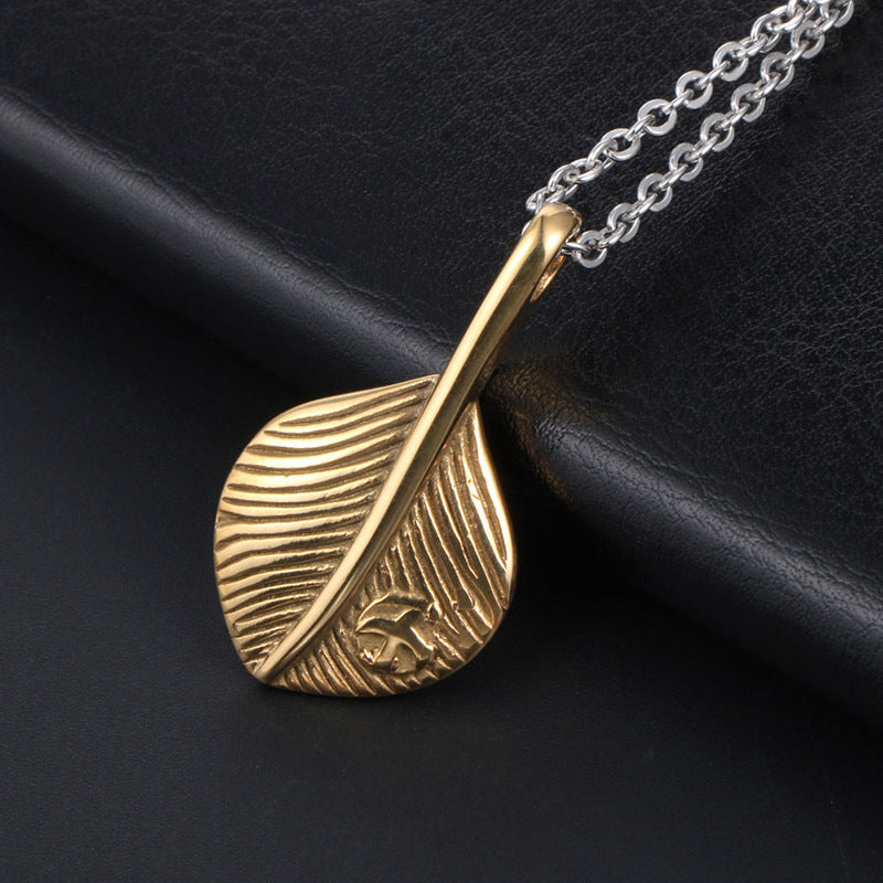 Vintage-Inspired Titanium Steel Bird Feather Pendant Necklace for Men and Women