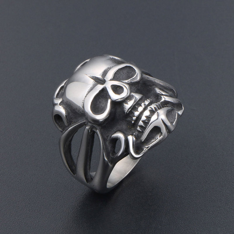 Punk-Inspired Titanium Steel Skull Ring for Men - Dominant Ghost Head Design, Trendy Index Finger Accessory