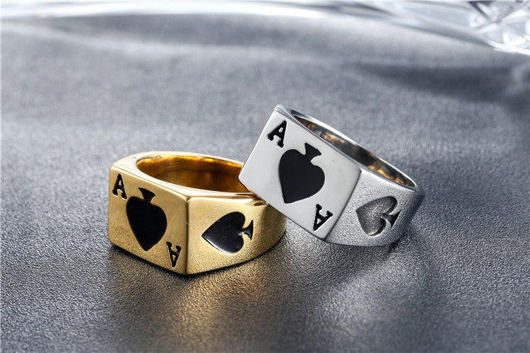 Men's Titanium Steel Spade Playing Card Ring