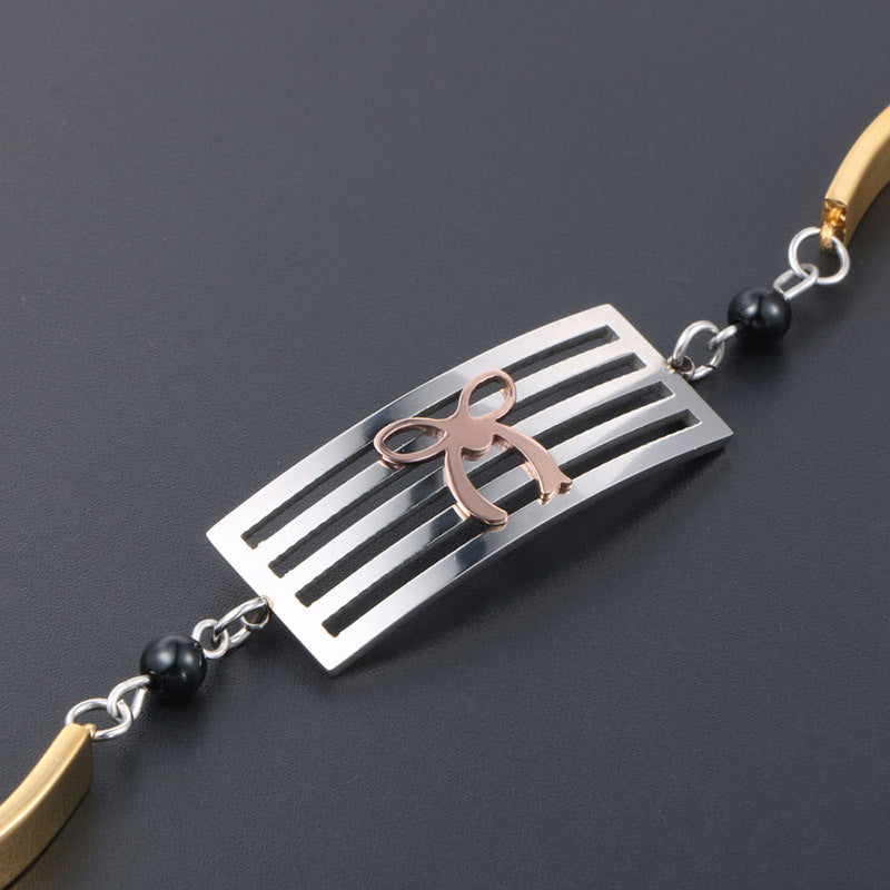 Elegant Shiny Gold-Plated Titanium Steel Women's Bracelet - Korean Fashion Statement Piece