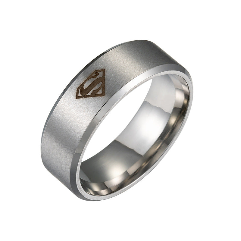 Stainless Steel Superman Ring - Laser Marked Men's Jewelry