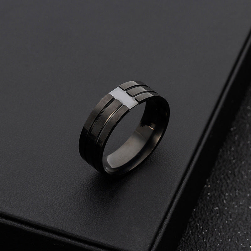 Black Zircon Stainless Steel Men's Ring with Custom Handcrafted Design