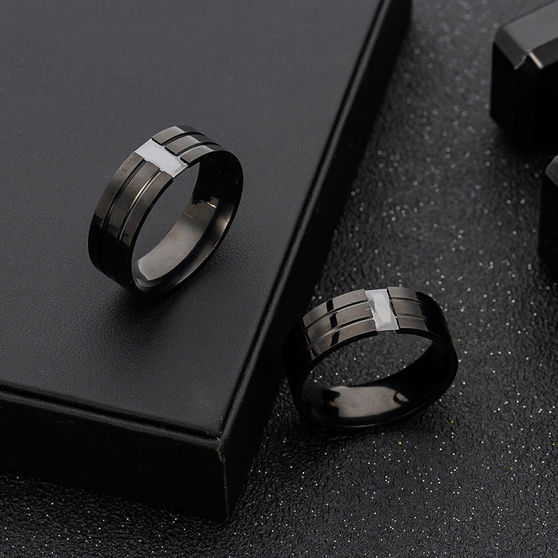 Black Zircon Stainless Steel Men's Ring with Custom Handcrafted Design