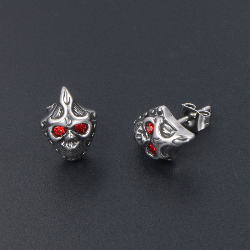 Edgy Retro Skull Stud Earrings with Red Zircon Eyes for Halloween and Everyday Wear