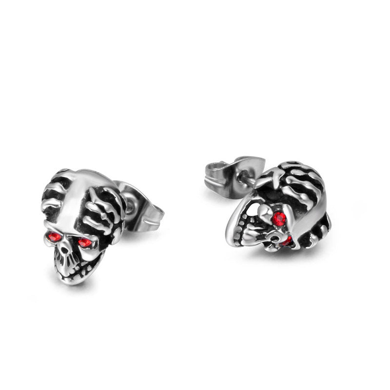 Titanium Steel Red-Eye Skull Earrings for Men - Exquisite Ghost Head Design