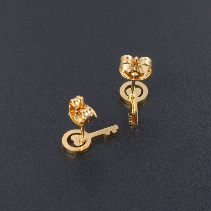 Chic 24K Gold-Plated Titanium Steel Key Stud Earrings - Modern Elegance Redefined