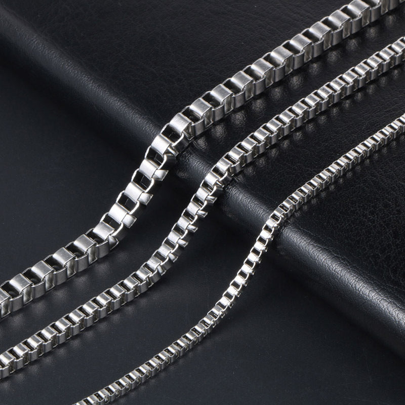 Unisex Titanium Steel Box Chain Necklace with Unique Pendant for Stylish Individuals