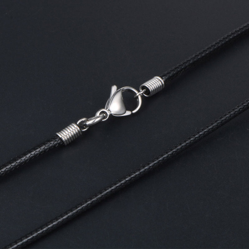 Korean-Inspired Men's Black Woven Linen Wax Rope Necklace with Durable Titanium Steel Chain - Wholesale Options Available