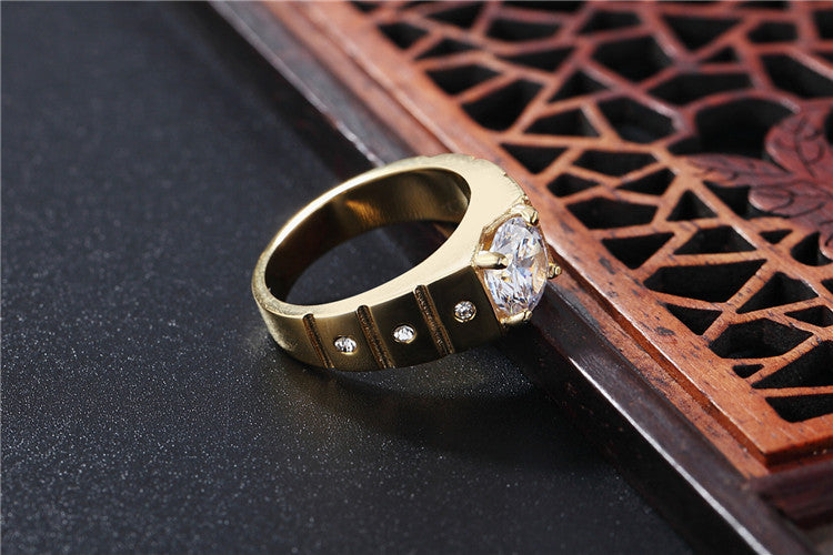 European and American Fashion Titanium Steel Rings with Personalized Wedding Diamond Accent