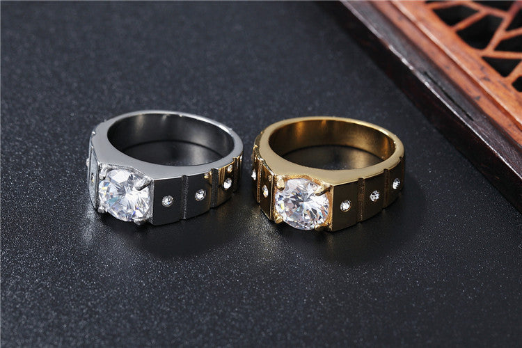 European and American Fashion Titanium Steel Rings with Personalized Wedding Diamond Accent