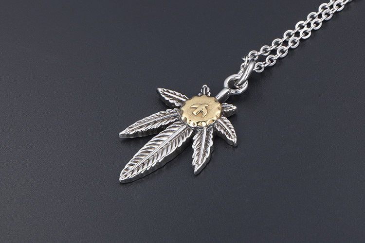 Retro Leaf Pendant Necklace for Men and Women - Hip Hop Stainless Steel Fashion Accessory for Students and Hipsters