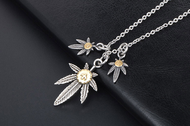 Retro Leaf Pendant Necklace for Men and Women - Hip Hop Stainless Steel Fashion Accessory for Students and Hipsters