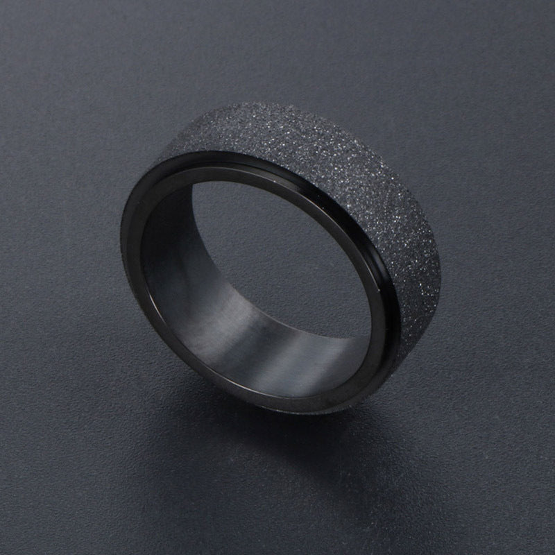 Customizable Rotating Black Matte Titanium Steel Men's Fashion Ring