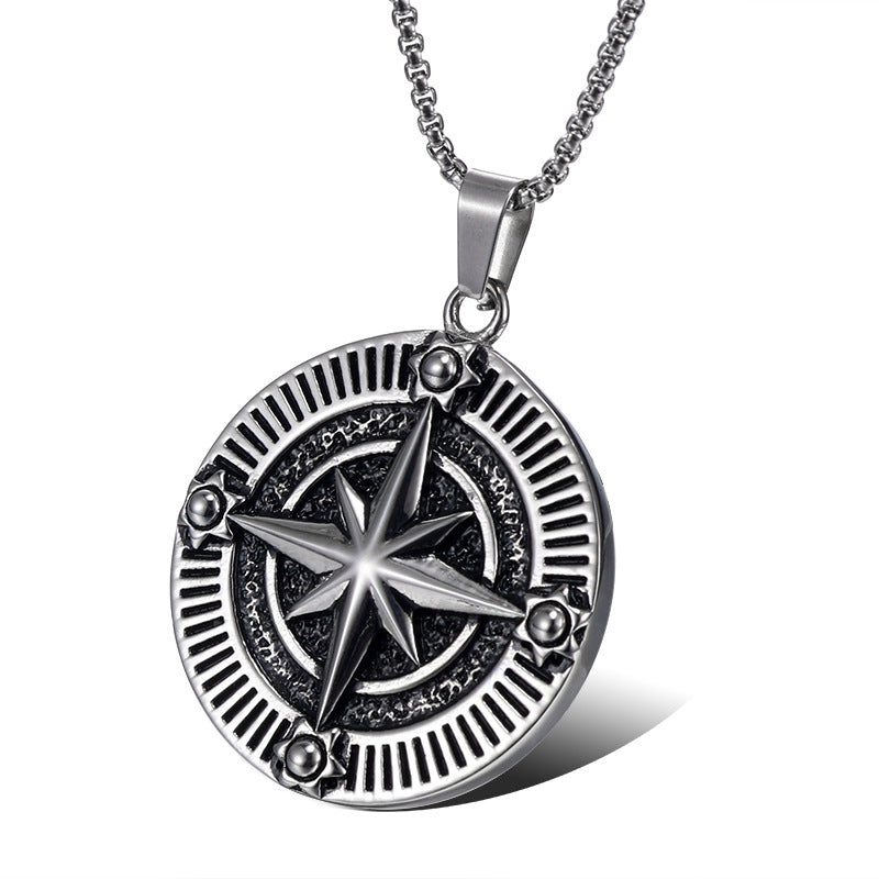 Titanium Steel Viking Compass Pendant for Men - Wholesale European and American Jewelry