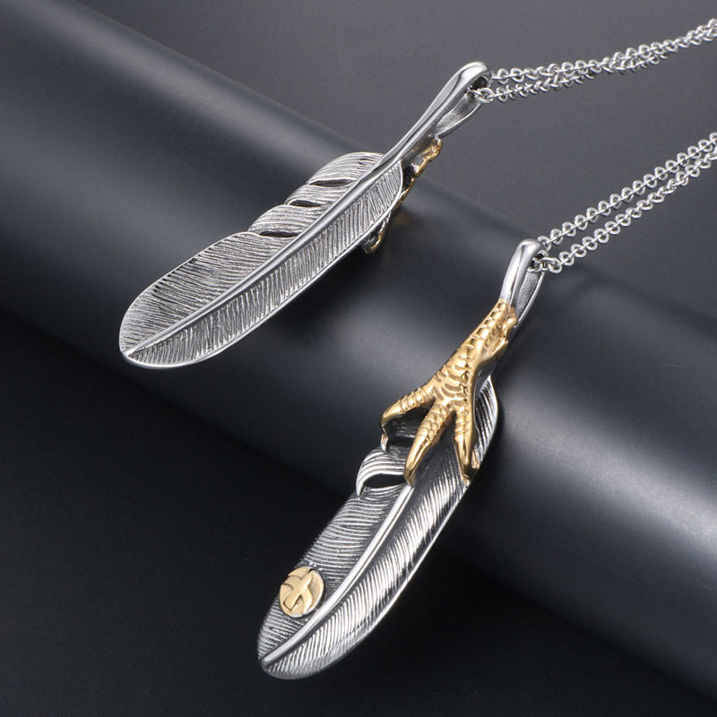 Antique Eagle Claw Feather Pendant Necklace for Men and Women - Japanese and Korean Style Ethnic Couple Accessories