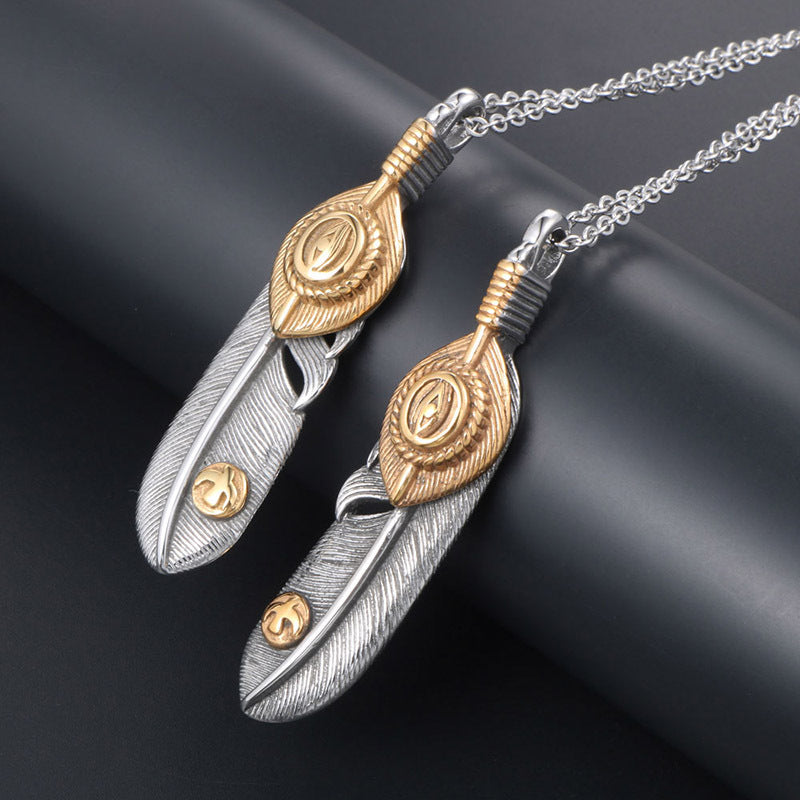 Retro Titanium Steel Feather Pendant Necklace for Men and Women - Simple Fashion Hipster Design from Japan and Korea