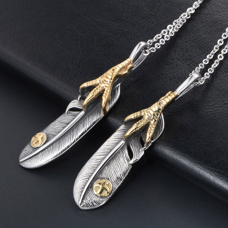 Antique Eagle Claw Feather Pendant Necklace for Men and Women - Japanese and Korean Style Ethnic Couple Accessories