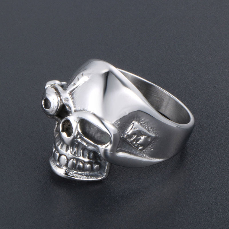 Titanium Steel One-Eyed Skull Ring for Men - European and American Style Wholesale