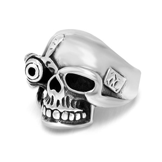 Titanium Steel One-Eyed Skull Ring for Men - European and American Style Wholesale