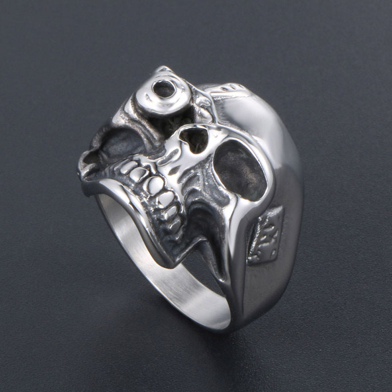 Titanium Steel One-Eyed Skull Ring for Men - European and American Style Wholesale