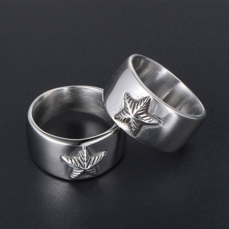 Stylish Titanium Steel Pentagram Ring for Men - Trendy European and American Fashion