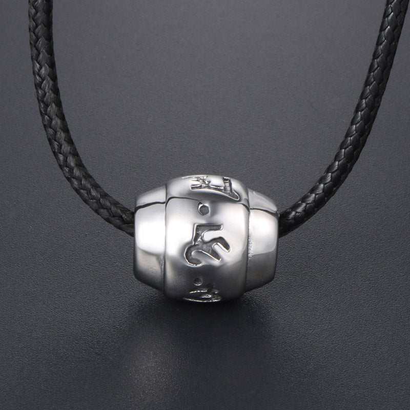 Titanium Steel Mantra Bead Pendant Necklace for Men - Passepartout Six Character Design