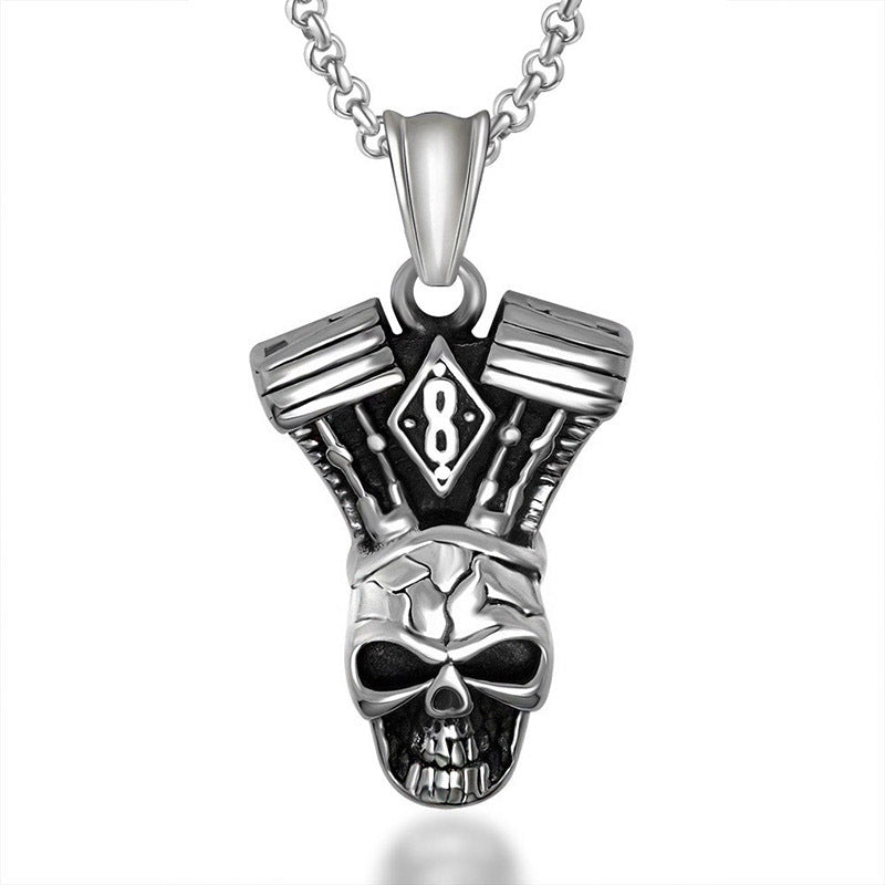 Men's Punk Gothic Skull Pendant Necklace in Titanium Steel - Exaggerated Ghost Head Design for Dominating Style