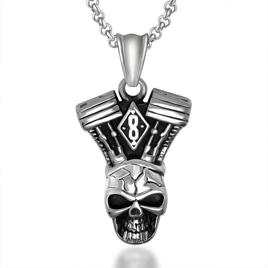 Men's Punk Gothic Skull Pendant Necklace in Titanium Steel - Exaggerated Ghost Head Design for Dominating Style