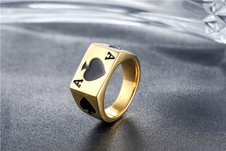 Men's Titanium Steel Spade Playing Card Ring