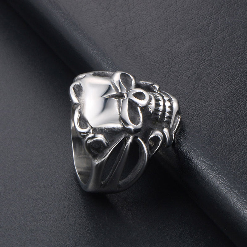 Punk-Inspired Titanium Steel Skull Ring for Men - Dominant Ghost Head Design, Trendy Index Finger Accessory