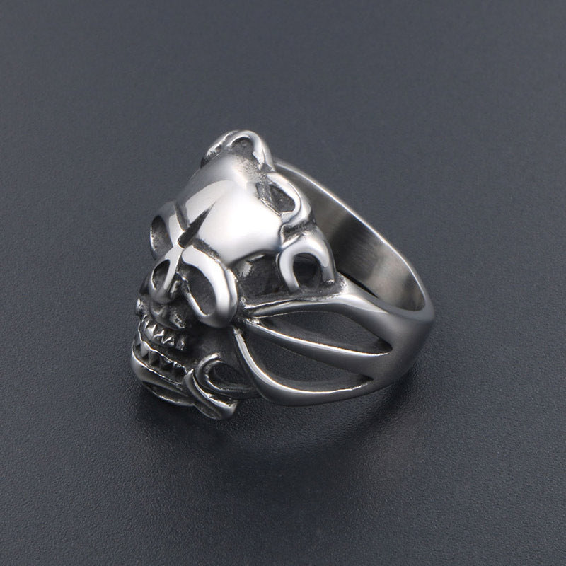 Punk-Inspired Titanium Steel Skull Ring for Men - Dominant Ghost Head Design, Trendy Index Finger Accessory