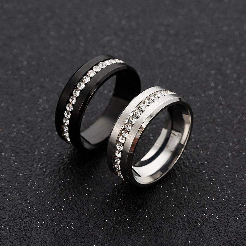 Explosive Black Stainless Steel Zircon Ring Set for Men - Cross-Border Jewelry