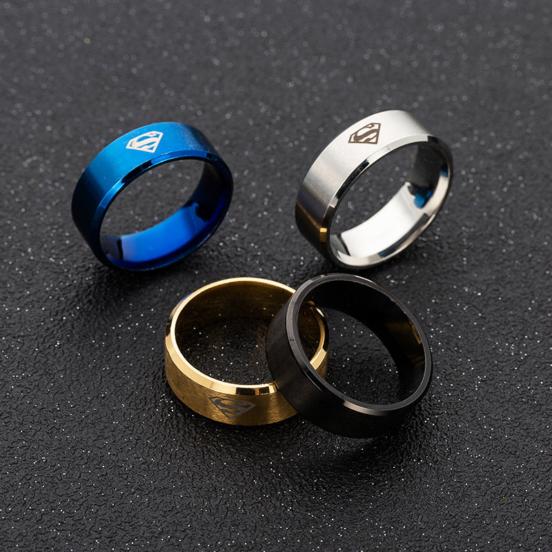 Stainless Steel Superman Ring - Laser Marked Men's Jewelry