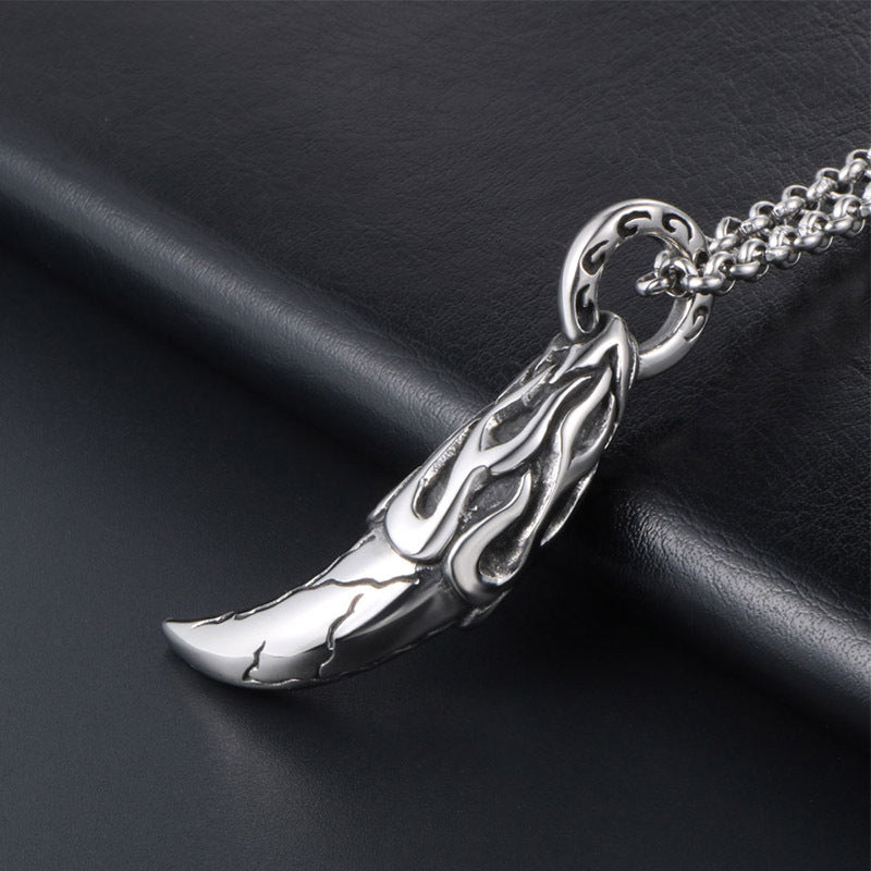 Vintage Wolf Tooth Titanium Steel Pendant Necklace for Men - Fashion Accessory Wholesale