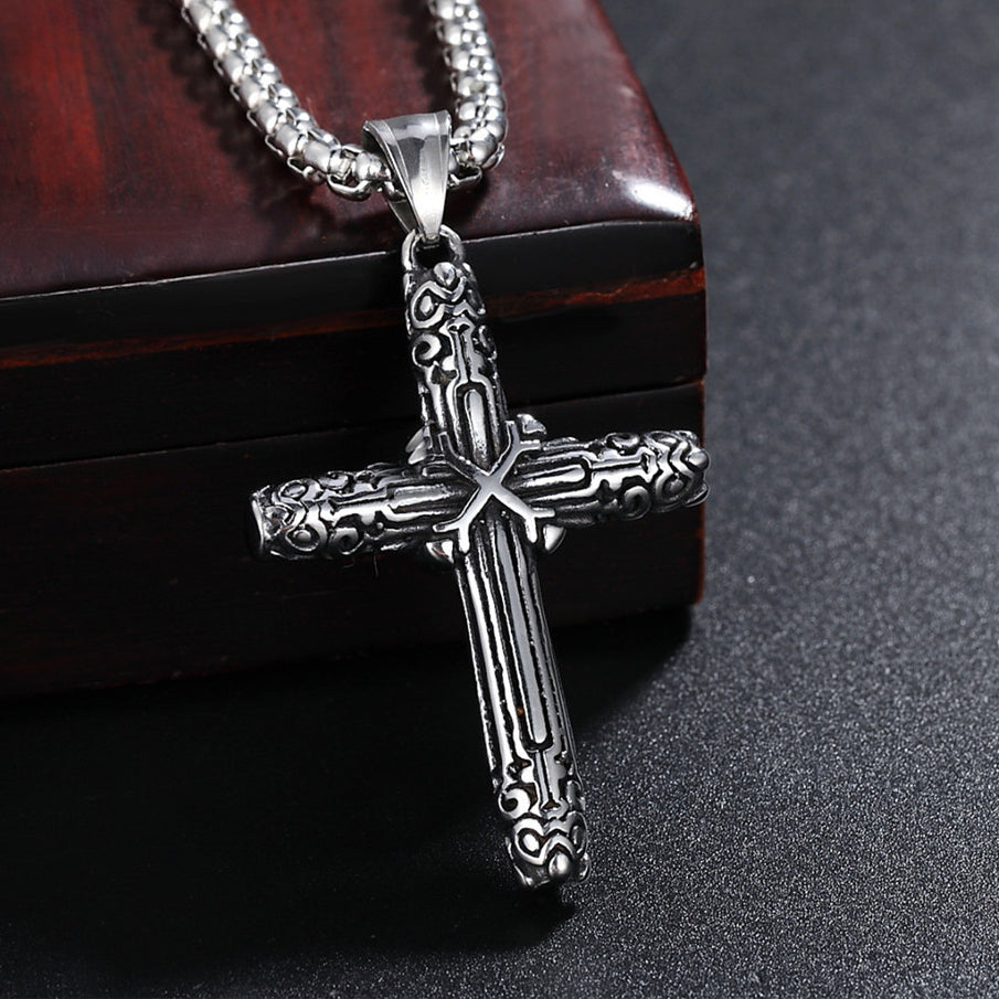 Totem Pattern Latin Cross Titanium Steel Necklace for Men