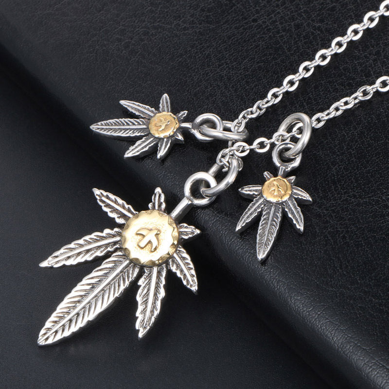 Retro Leaf Pendant Necklace for Men and Women - Hip Hop Stainless Steel Fashion Accessory for Students and Hipsters