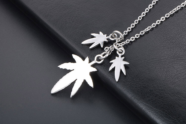 Retro Leaf Pendant Necklace for Men and Women - Hip Hop Stainless Steel Fashion Accessory for Students and Hipsters