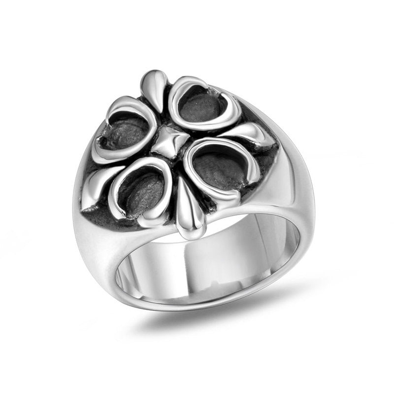 Trendy Punk Retro Cross Floral Ring for Men - Stylish Titanium Steel Accessory