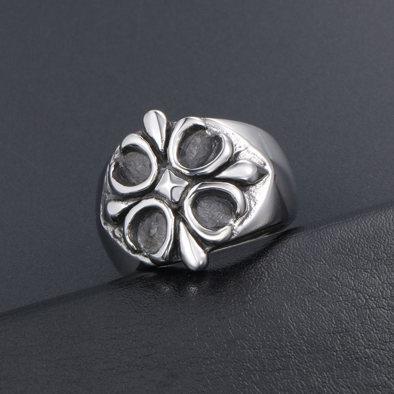 Trendy Punk Retro Cross Floral Ring for Men - Stylish Titanium Steel Accessory