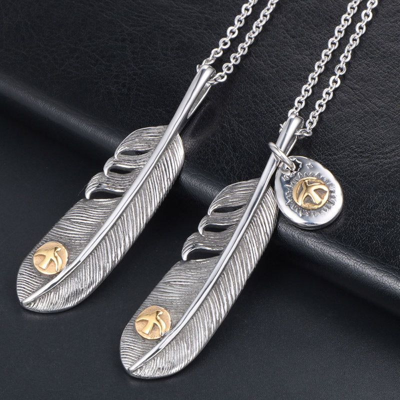 Trendy Titanium Steel Feather Pendant Set for Men and Women - Fashionable Everyday Necklace