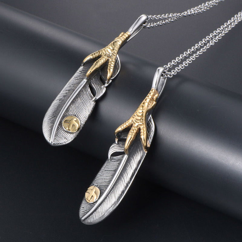 Antique Eagle Claw Feather Pendant Necklace for Men and Women - Japanese and Korean Style Ethnic Couple Accessories